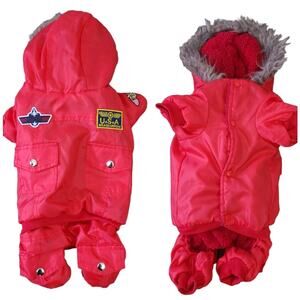 Dog Puffer Coat Top Gun XL Red, Fleece Lined Snap Buttons